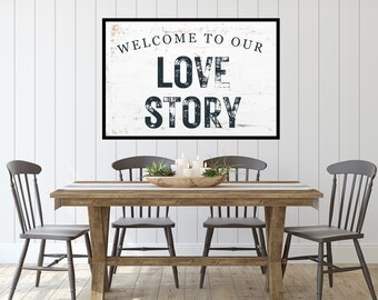Vintage Welcome to Our Love Story Sign - Digital Print Wall Art - Farmhouse Style Decor