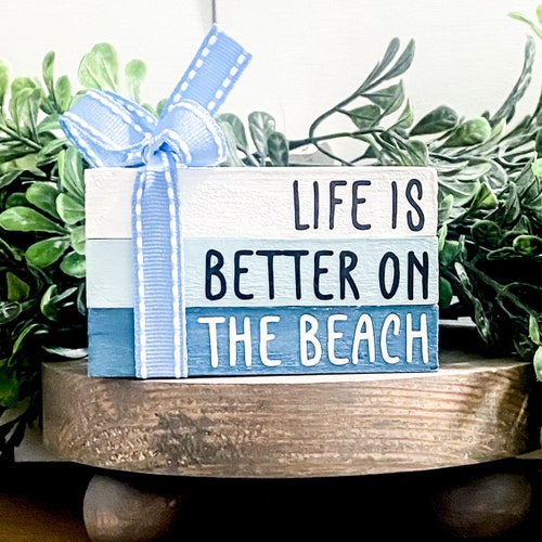 Beach Mini Wood Book Stacks Summer Tiered Tray Decor Beach | Etsy