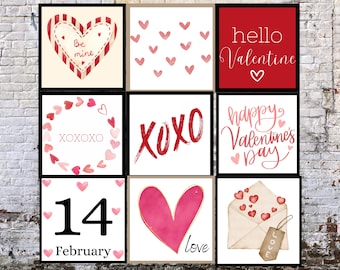 Romantic Red Farmhouse Valentine's Day Decor: Set of 9 Digital Printables for Walls and Tables - Create a Gallery Wall