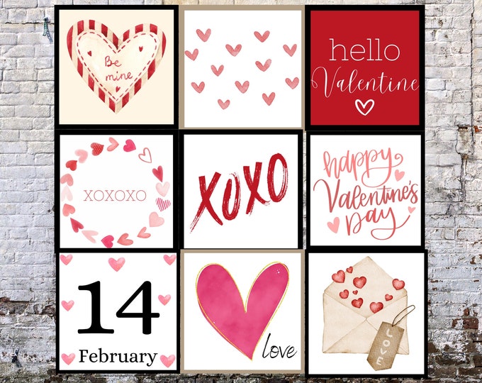 Romantic Red Farmhouse Valentine's Day Decor: Set of 9 Digital Printables for Walls and Tables - Create a Gallery Wall