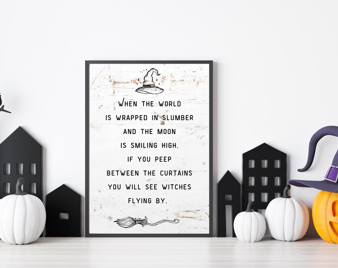 Witch Poem Print - Instant Download - Rustic Farmhouse Halloween Wall Art - Halloween Wall Decor - Digital Print - Tabletop Witch Poem Sign