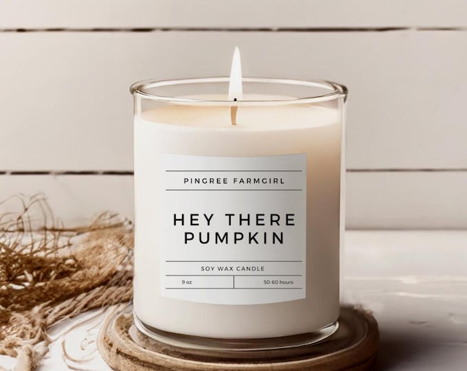 Hey There Pumpkin Scented Soy Candle 9oz, Decorative Candle with Saying, Cute Fall Candle, Chic Fall Decor, Soy Non-Toxic Candle