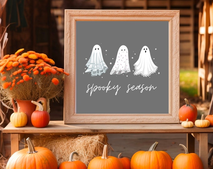 Spooky Season Ghost Print - Cute Ghost Fall Decor - Digital Halloween Printable - Halloween Art Print - Digital Download