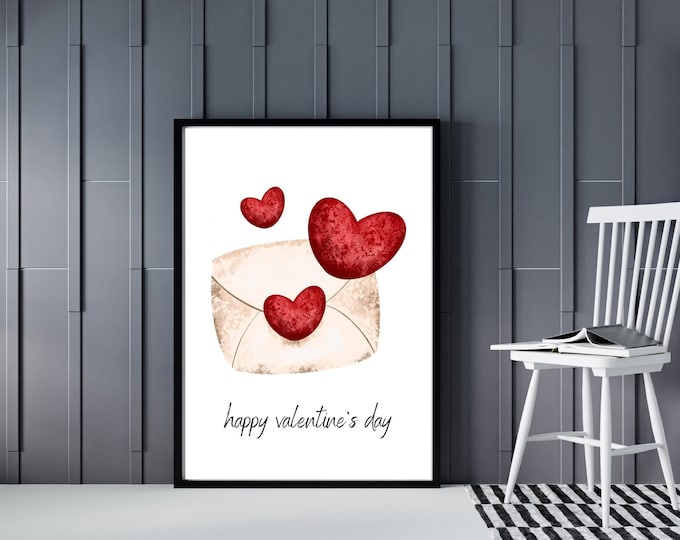 Happy Valentine's Day Love Note Sign - Minimalist Wall Art Printable - Valentine Wall Decor