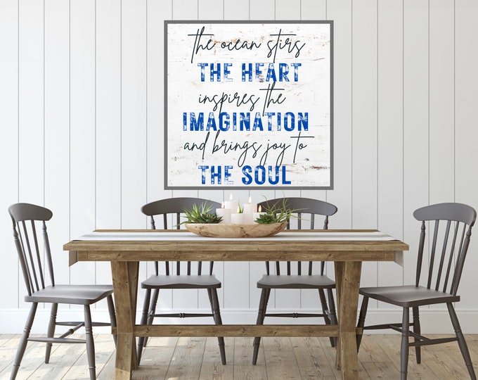 Rustic Coastal Wall Decor - The Ocean Stirs the Heart - Instant Download - Beach House Sign - Gift for Beach Lovers