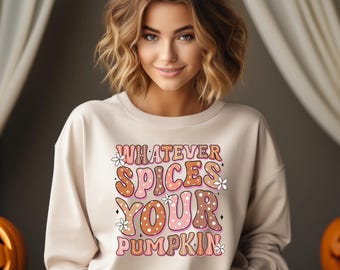 Retro Pumpkin Spice Sweatshirt, Autumn Spice Retro Sweatshirt, Cute Fall Apparel in Chic Colors, Cozy Fall Crewneck