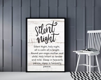Silent Night Farmhouse Style Sign - Christmas Wall Art Printable - Holiday Wall Decor