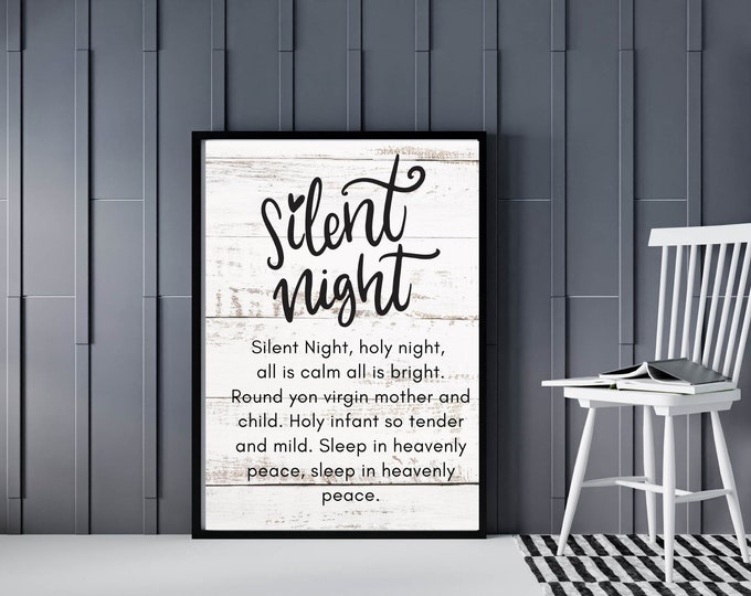 Silent Night Farmhouse Style Sign - Christmas Wall Art Printable - Holiday Wall Decor