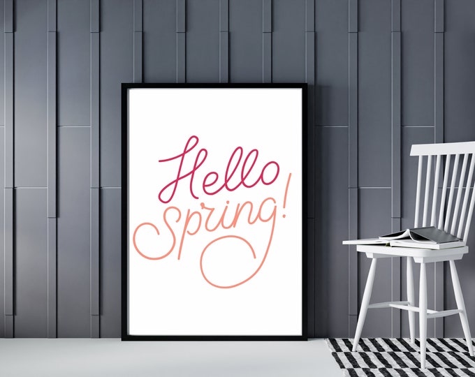 Hello Spring Colorful Farmhouse Style Sign - Minimalist Wall Art Printable - Spring Wall Decor