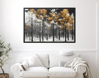 Winter Forest Framed Canvas Art, Colorful Winter Trees Wall Art, Elegant and Tranquil Forest Landscape, Snowy Nature Scene, Winter Wall Art