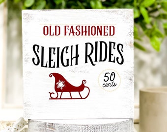 Christmas Sign - Sleigh Rides - Tiered Tray Decor 5 x 5 - Holiday Home Decor