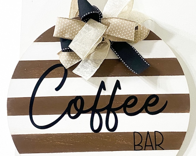 Handmade Coffee Bar Wood Sign - Rustic Farmhouse Decor 14" Round Coffee House Shop Sign - Perfect Wall Hanging  Ideal Housewarming Gift
