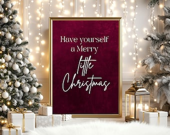 Styl Vintage Have Yourself a Merry Little Christmas Print do dekoracji domu, bordowa sztuka ścienna z motywem bożonarodzeniowym – klasyczny cyfrowy wydruk świąteczny