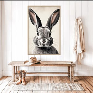 Easter Bunny Watercolor Digital Print - Farmhouse Bunny Wall Art, Cottage core Rabbit Decor, Vintage Bunny Poster, Spring Digital Download
