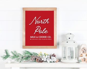 North Pole Milk & Cookie Co. Farmhouse Style Sign - Holiday Wall Art Printable - Farmhouse Christmas Decor