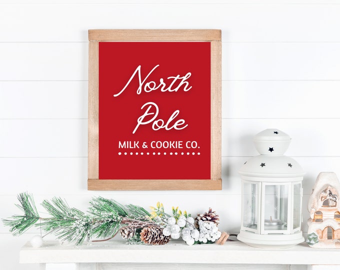 North Pole Milk & Cookie Co. Farmhouse Style Sign - Holiday Wall Art Printable - Farmhouse Christmas Decor
