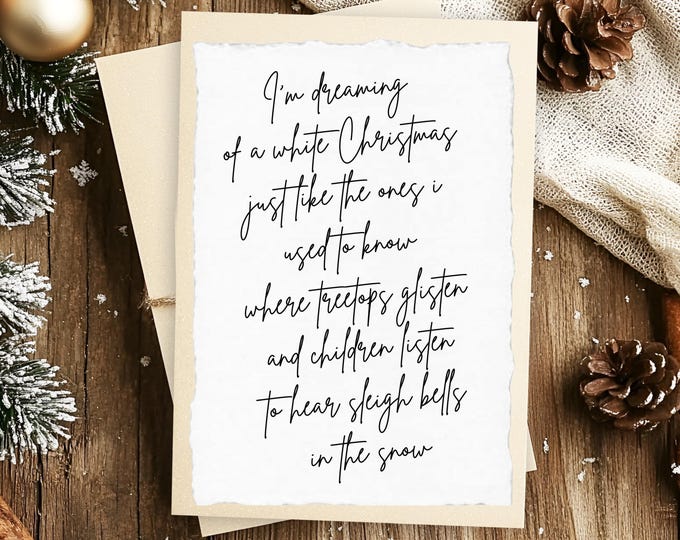 White Christmas Art Print, Vintage Deckled Edge Paper, Rustic Holiday Wall Decor, Nostalgic Christmas Print, Elegant Script Font