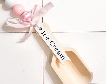 Ice Cream Mini Wood Beaded Scoop Garland Farmhouse Tiered Tray Decor, Canister Scoop, Ice Cream Bar Decor, Wood Garland, Tier Tray Display
