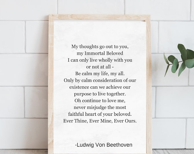 Literary Art Print: Beethoven Quote & Love Quote for Farmhouse Wall Decor
