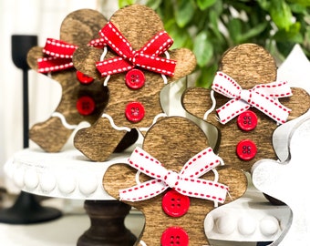 Rustic 4 x 3 Wood Gingerbread Men - Farmhouse Christmas Decor - Holiday Tiered Tray Decor - Entryway Decor