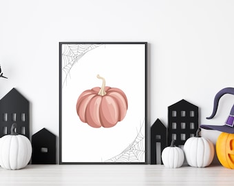 Pink Pumpkin Halloween Wall Art - Digital Print for Instant Download - Elegant Pink Halloween Decor - Watercolor Pumpkin Wall Decor