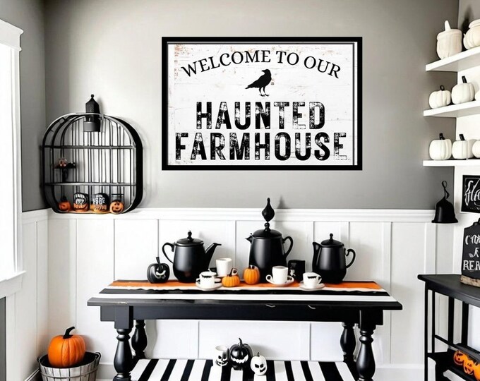Haunted Farmhouse Halloween Sign - Halloween Digital Print - Halloween Decor - Rustic Farmhouse Style Wall Art