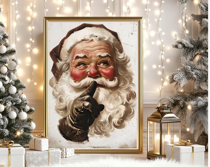 Vintage Santa Wall Art Print, Santa Face, Santa Sign, Santa Wall Art, Old World Santa, Sepia Christmas Wall Art, Old Fashioned Santa Poster