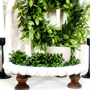 Rustic Farmhouse White Wood Riser - Plant Stand - Beaded Riser Table - Wood Tray- Farmhouse Decor