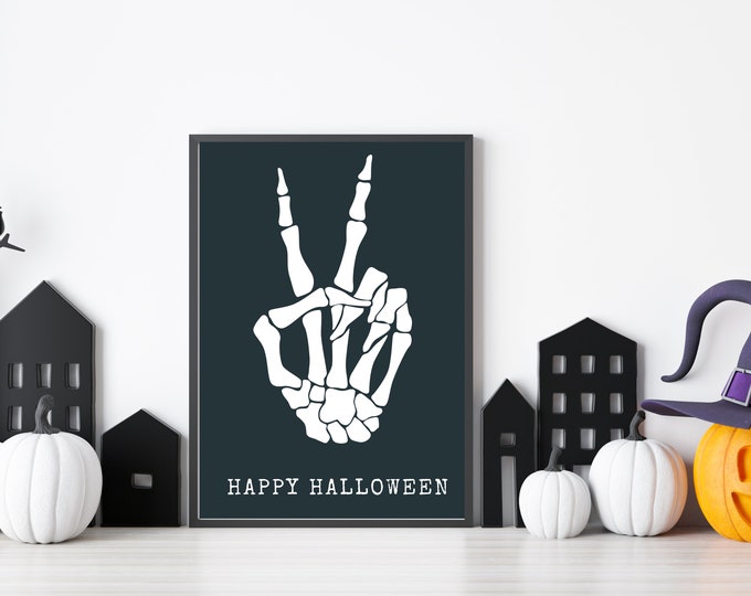 Happy Halloween Art Print: Skeleton Hand Wall Decor for Halloween Vibes - Halloween Digital Print - Skeleton Illustrations -