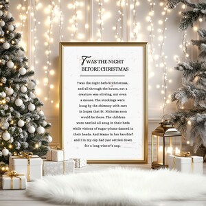 Vintage Twas the Night Before Christmas Digital Print, Classic Christmas Quote Wall Art, Festive Holiday Poem Printable, Christmas Decor