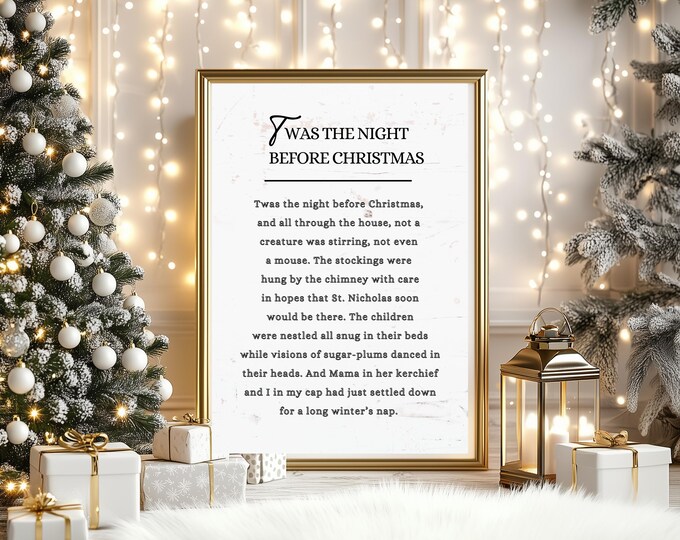 Vintage Twas the Night Before Christmas Digital Print, Classic Christmas Quote Wall Art, Festive Holiday Poem Printable, Christmas Decor