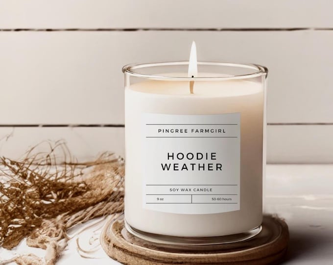 Cozy Hoodie Weather Soy 9oz Scented Candle - Aesthetic Non-Toxic Soy, Fun Fall Gift, Cool Girls Fall Favorite, Candle with Saying