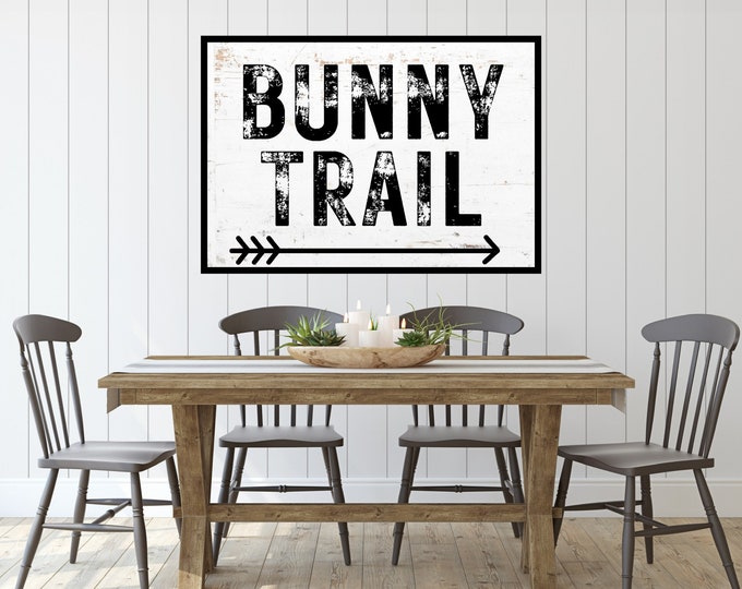 Vintage Easter Wall Decor - Bunny Trail Print - Rustic Farmhouse Instant Download