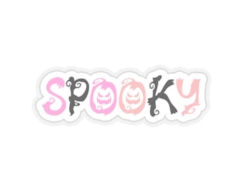 Spooky Vinyl Halloween Sticker - Pink and White - Journal, Mug, Laptop Decal Kiss-Cut Stickers