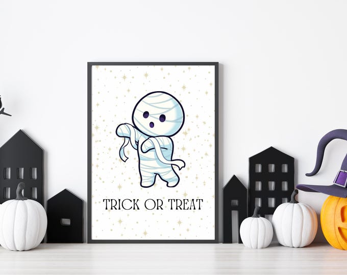 Cute Mummy Digital Print for Spooky Halloween Wall Art - Instant Download - Halloween Wall Decor - Mummy Art Print - Haunted House Decor