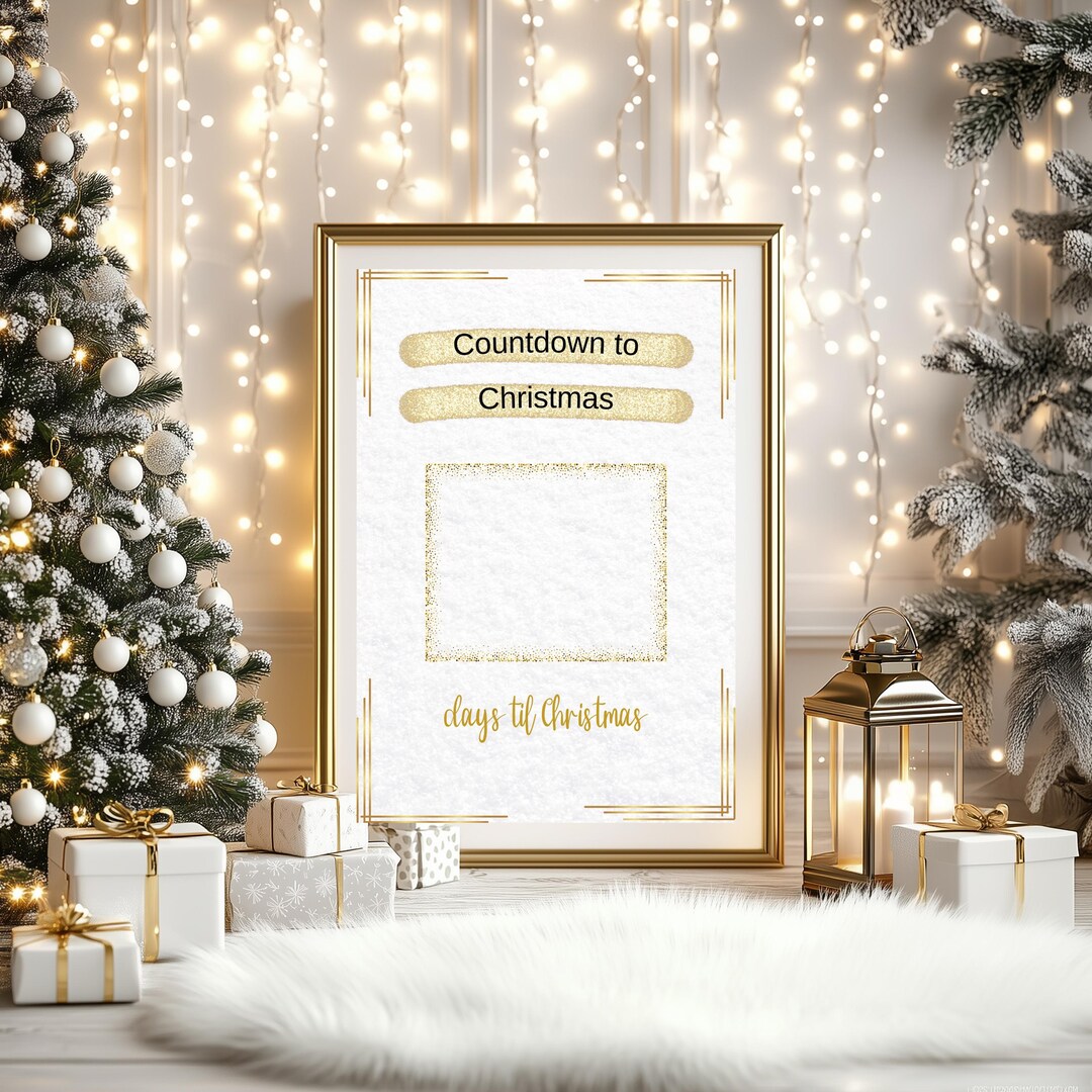 Vintage Christmas Countdown Print - Gold Glitter Aesthetic Digital Art ...