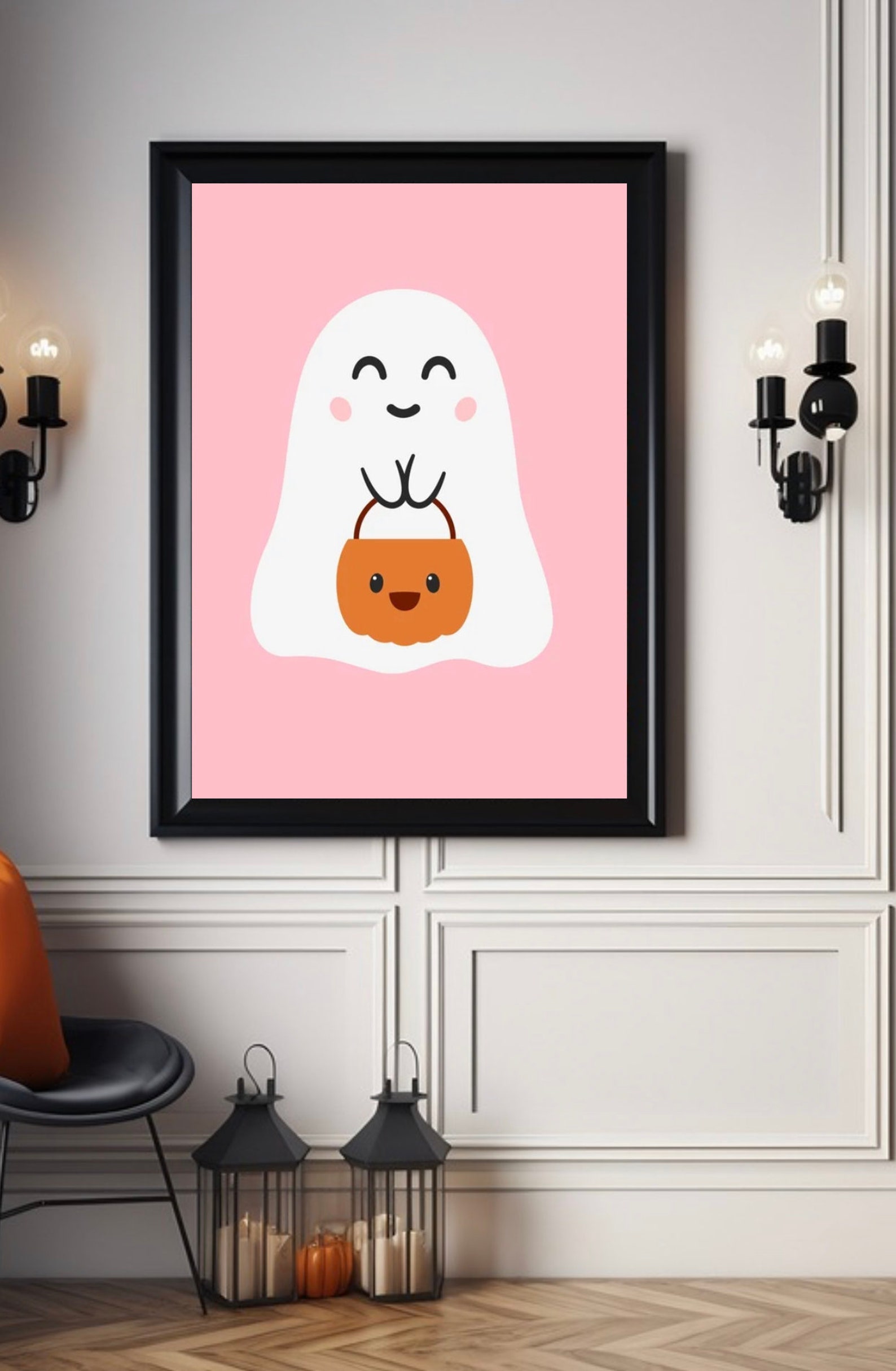 Spooky Pink Halloween Printable - Ghost Wall Decor - Haunted House ...