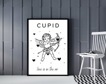 Vintage Cupid Valentine's Day Print - Minimalist Wall Art Printable - Valentine Wall Decor