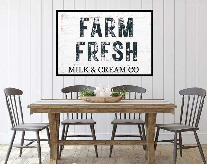 Vintage Farm Fresh Milk & Cream Co Sign - Rustic Wall Decor Print - Antique Farmhouse Wall Art