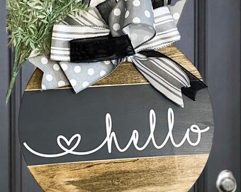 Farmhouse Style Hello Sign - 14x14 Wood Wall Hanging for Home - Wooden Front Door Sign