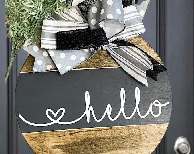 Farmhouse Style Hello Sign - 14x14 Wood Wall Hanging for Home - Wooden Front Door Sign