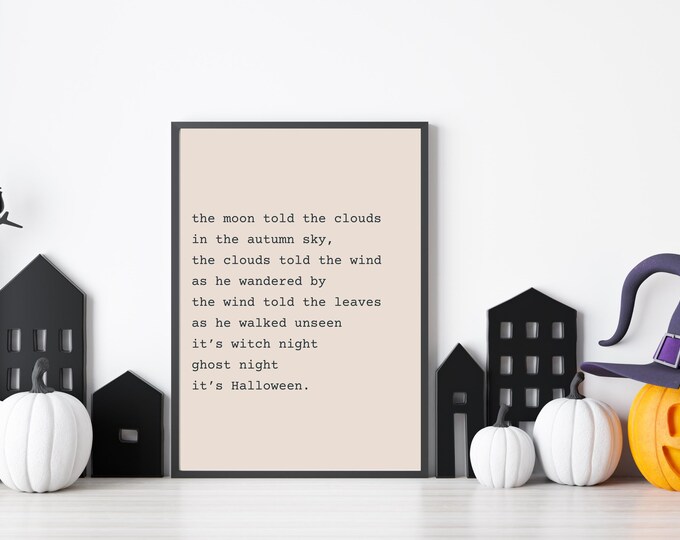 Vintage Style Halloween Poem Print for Rustic Home Decor - Beige Haunted Art - Spooky Halloween Digital Art Print - Rustic Halloween Decor