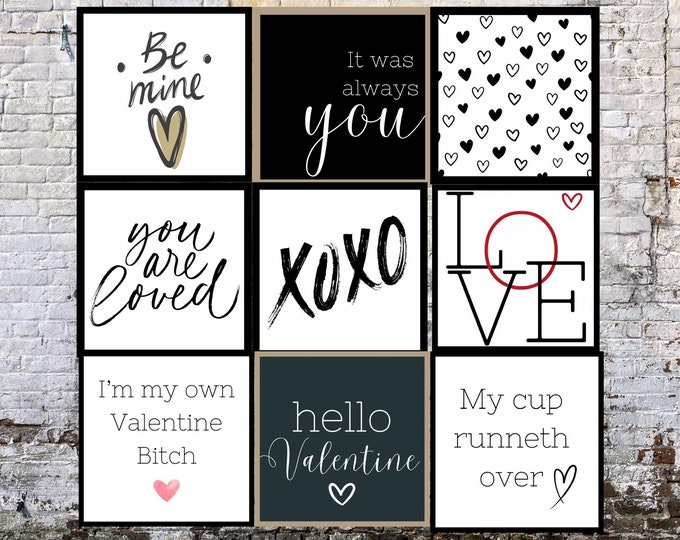 Romantic Farmhouse Valentine's Day Decor: Set of 9 Digital Printables for Walls and Tables