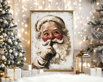 Vintage Santa Wall Art, Old World Santa Face, Sepia Wall Decor, Santa Wall Hanging, Old Fashioned Santa Poster, Christmas Wall Art