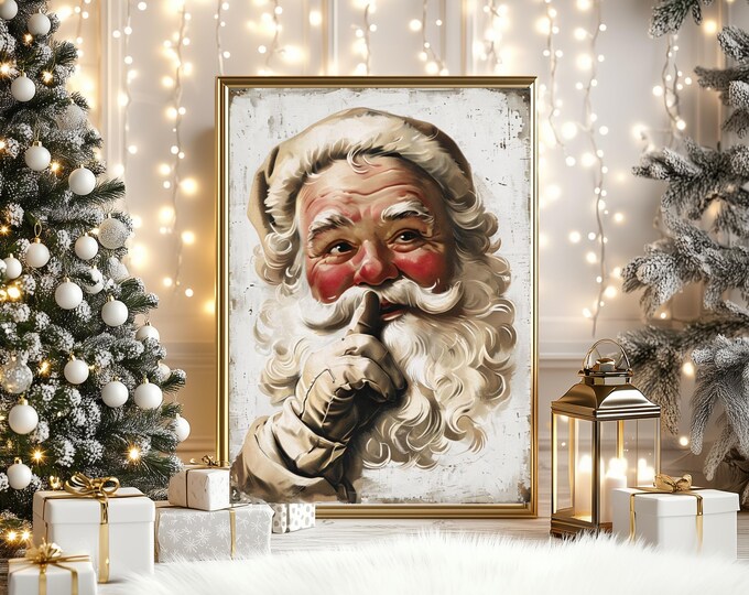 Vintage Santa Wall Art, Old World Santa Face, Sepia Wall Decor, Santa Wall Hanging, Old Fashioned Santa Poster, Christmas Wall Art