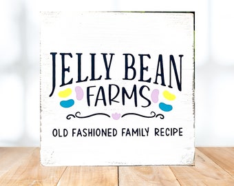 Jelly Bean Farm Easter 5 x 5 Wood Sign - Easter Tiered Tray Decor - Farmhouse Distressed Sign