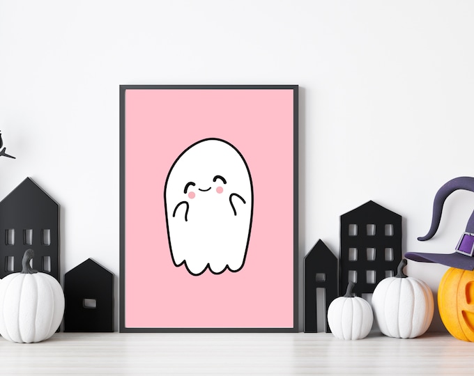 Pink Ghost Halloween Printable for Cute Home Decor - Ghost Print - Halloween Printable - Ghost Wall Art - Pastel Wall Decor