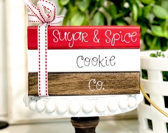 Farmhouse Christmas Decor: Sugar & Spice Cookie Co. Wood Sign - Bakery Tiered Tray Decor