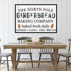 Vintage Style North Pole Gingerbread Baking Company Sign - Christmas Wall Decor - Digital Print