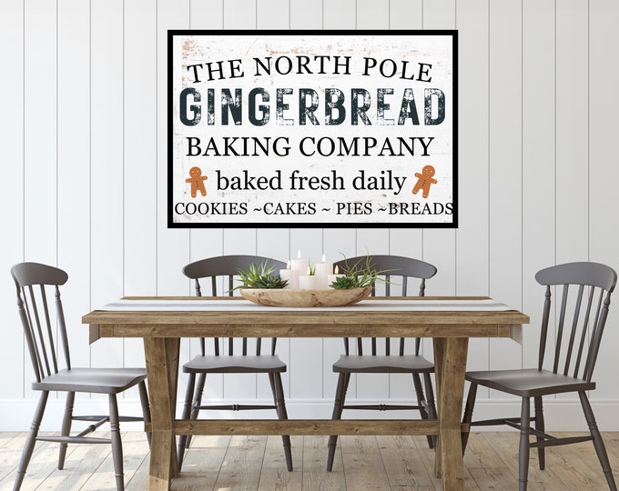 Vintage Style North Pole Gingerbread Baking Company Sign - Christmas Wall Decor - Digital Print